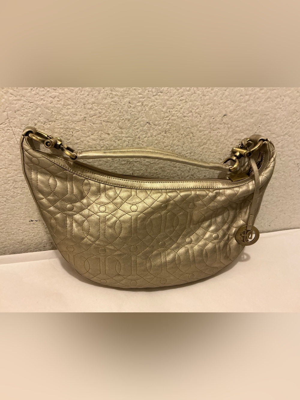Donald J. Pliner Metallic Gold Quilted Shoulder hobo Bag